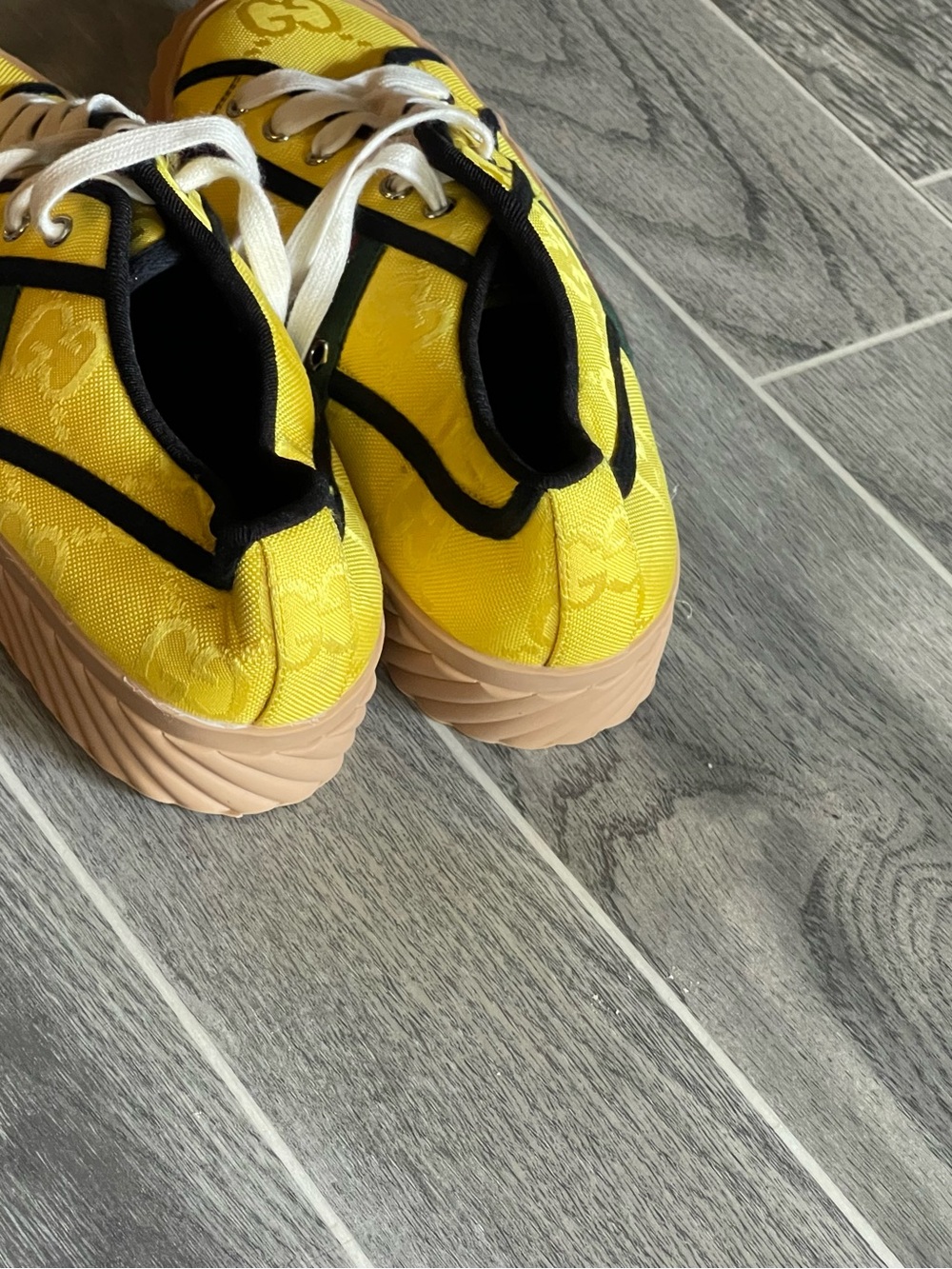 Yellow GG Jacquard Canvas Sneakers with Striped - Picture 3 of 3